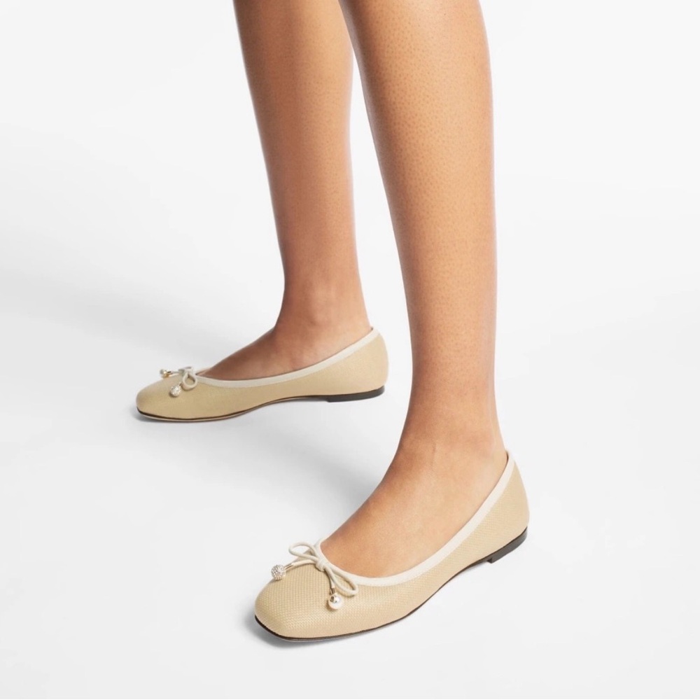 JIMMY CHOO Elme embellished leather-trimmed raffia ballet flats Size IT 39.5 - Picture 14 of 15